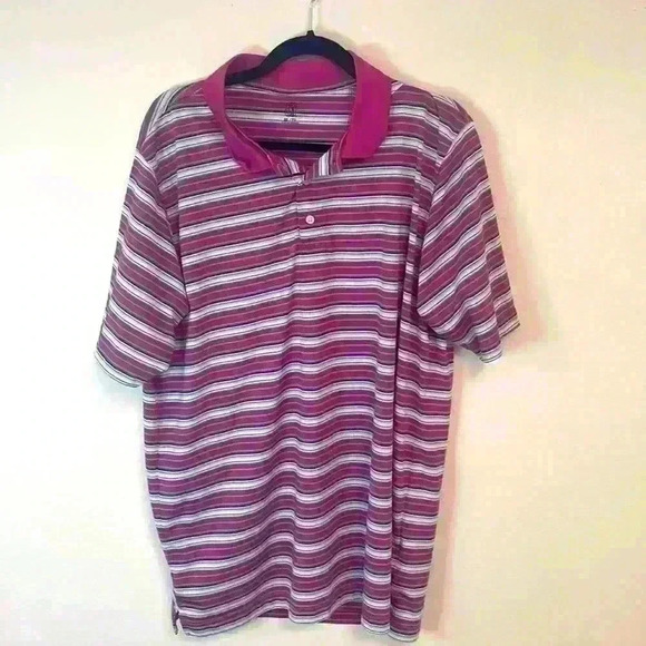 PGA Tour Other - PGA Tour Fuchsia Collared Golf Shirt with White and Green Stripes XL